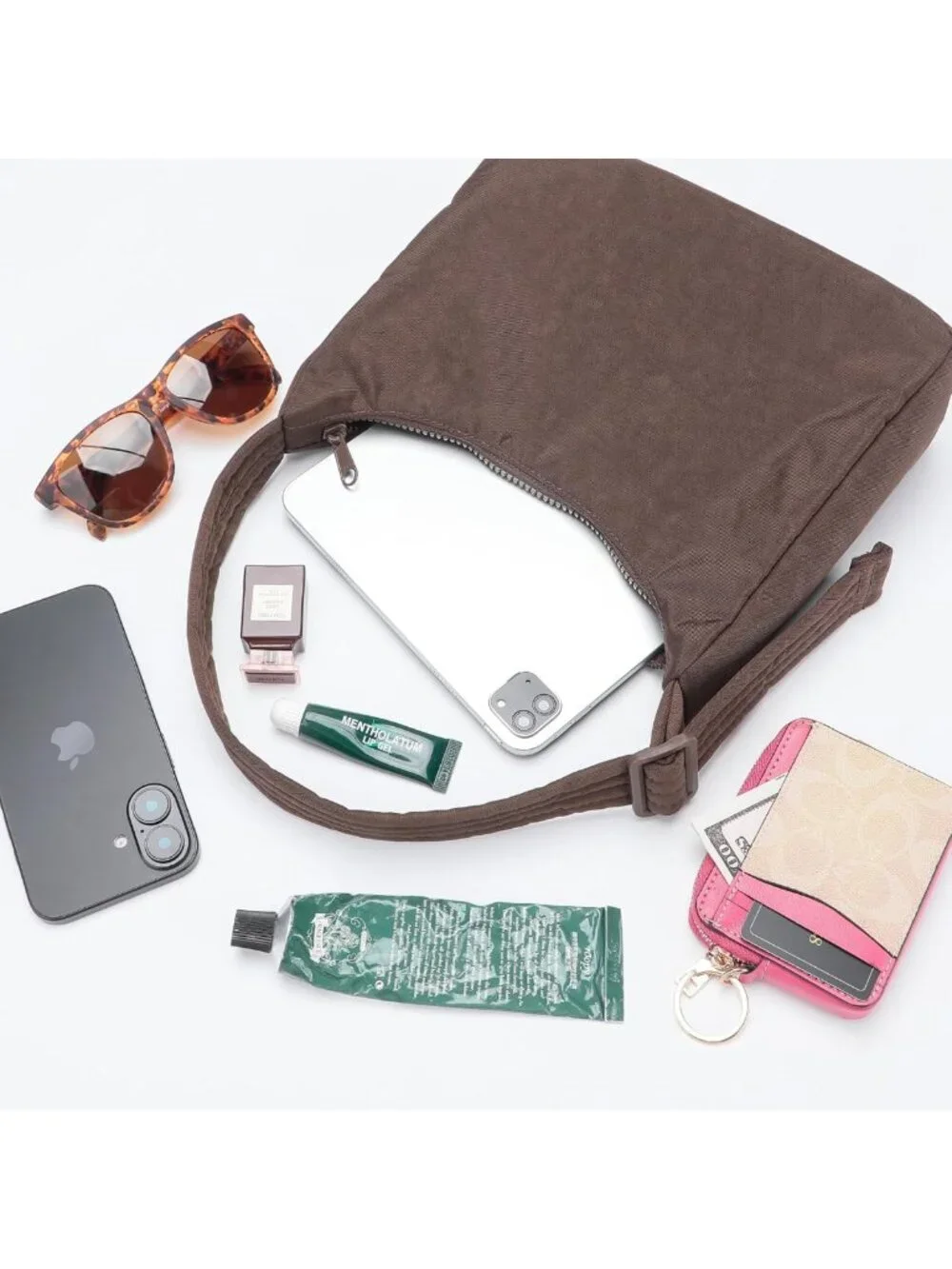 Quilted Nylon Shoulder Bag with Adjustable Strap, Slouchy Design & Zip Pocket